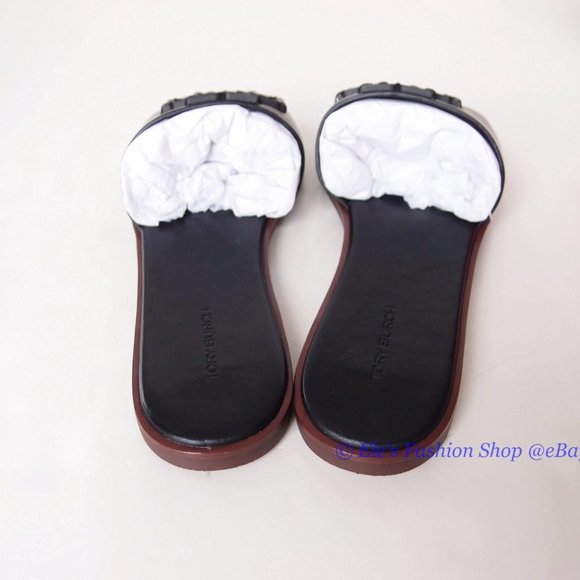 ❤️ NIB Tory Burch Ines Logo Slide Leather Sandal BLACK US 6.5 7.5 8.5 9 9.5 10 - Picture 11 of 14